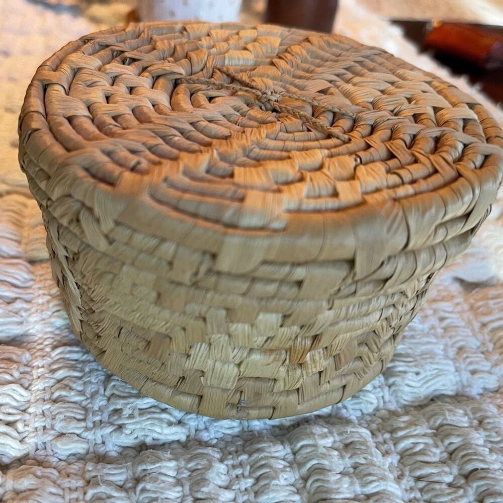 Small weaved covered boho Basket vintage